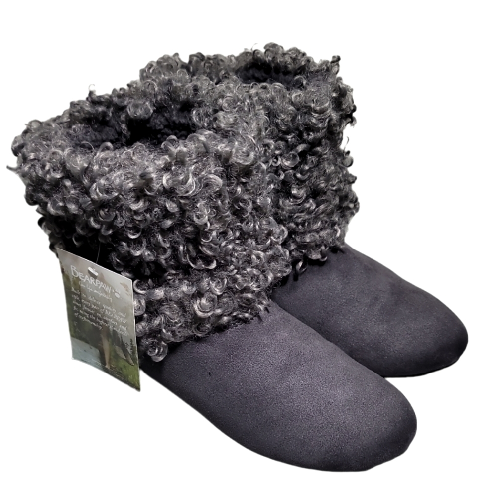 Bearpaw Natoma III Charcoal Faux Curly Lamb Travel Boot Womens 8 NEW